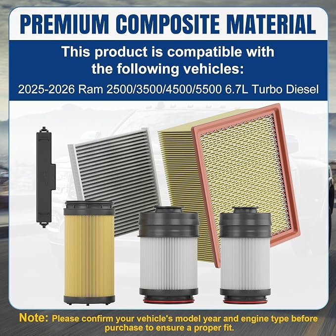 2025-2026 6.7 Cummins Fuel Filter and Oil Filter Kit, 6 Piece Set | Fits 2025+ Ram 2500/3500/4500/5500 Turbo Diesel, Replaces 68677800AA, 68677810AA, 68645327AA, 68548579AA