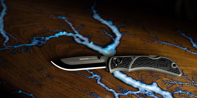 OUTDOOR EDGE 3.5" RazorLite EDC Pocket Knife (Obsidian Black), with Replaceable Blades and Clip, Perfect Carry Knive for Camping, Hunting and Survival, Includes 12 Black Steel Drop Point Blades