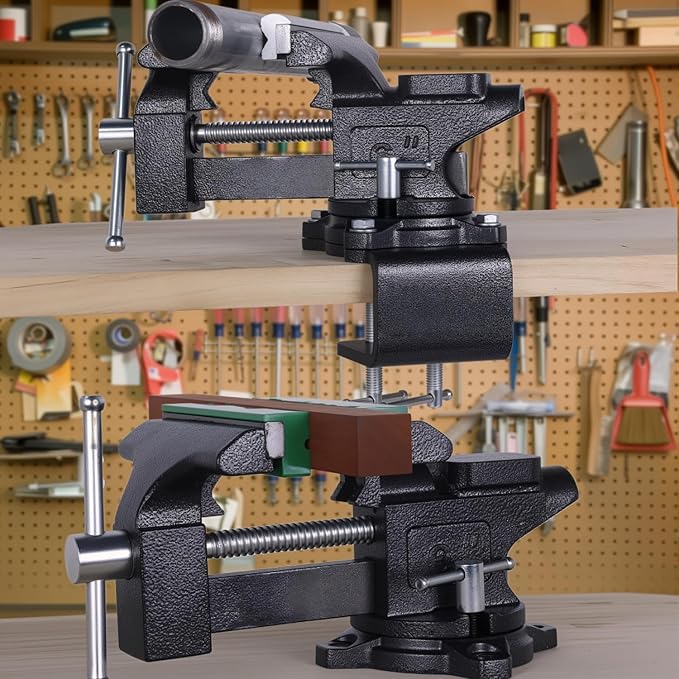 Bench Vise, 6" Jaw Width, Table Vise For Workbench,2-in-1 Multi-Purpose Heavy Duty Bench Vice With Two Multifunctional Jaws, 270° Swivel Base Home Vise for Woodworking, Welding and DIY