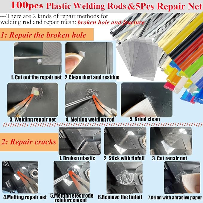 Upgraded 220W Plastic Welder, 2 in 1 Plastic Welding Kit Plastic Repair Welder Kit 1000PCS Hot Stapler Soldering Gun with 100PCS Plastic Welding Rods Car Bumper Repair Kit for Most Plastic Repair