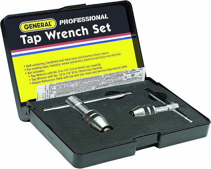 General Tools Professional Standard Tap Wrenches #167 - Threading Tools with Reference Table for 0 to 1/2-Inch Taps - Set of 2