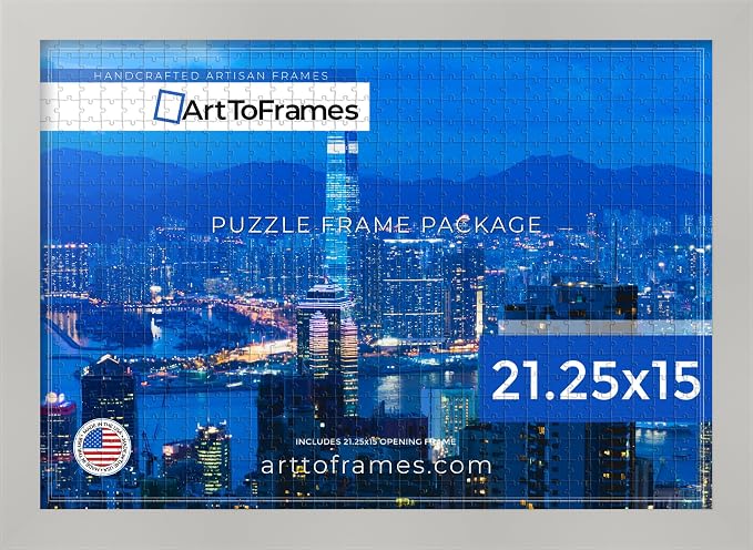 ArtToFrames Puzzle Frame for Buffalo Games 300, 500 Piece Jigsaw Puzzles, 21.25x15 Inch (54x38 cm), Antique White Engineered Wood with Economy Acrylic, Ready to Hang Puzzle Display