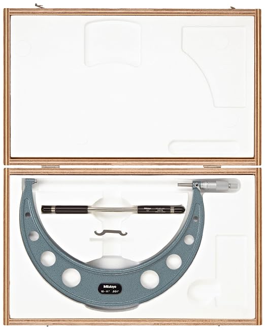Mitutoyo 103-187, Outside Micrometer, 10-11" Measuring Range, 0.001" Graduation, +/-0.00025" Accuracy, High-Accuracy Thickness Measurement with Smooth Stop Control and Reliable Repeatability | 0.001" Graduation, +/-0.00025" Accuracy