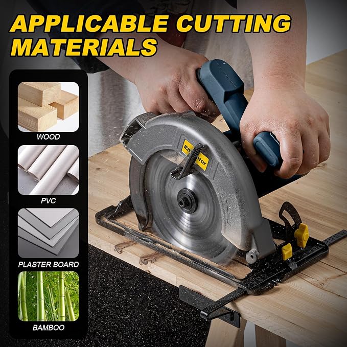 Enventor Circular Saw Corded, 11A Electric Circular Saws 7-1/4-Inch with 24T Blade Saw, Max Cutting Depth 2-7/16"(90°), 1-8/9"(0°-45°), Single Handed Bevel, 6,000RPM