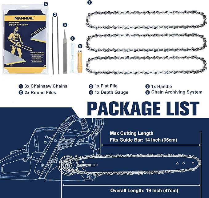 3 Pack 14 Inch Chainsaw Chain 3/8"LP .050" 52DL Fits Husqvarna X-Cut S93G