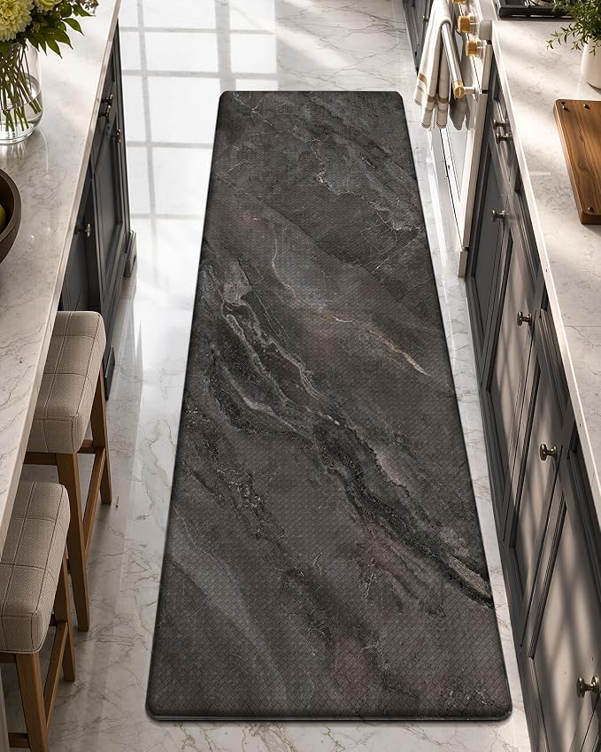 Color&Geometry Marble Kitchen Mats for Floor 24x87, Non Slip Wide & Large Kitchen Runner Rug, Easy Clean, Oil & Water Resistant, Anti Fatigue Foam Standing Mat for Sink, Laundry, Office, Black