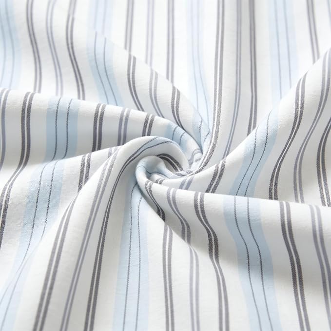 Sedefen Blue Striped Duvet Cover 3 Pcs, Grey White Stripe Bedding Set with 2 Pillowcases, Modern Minimalist Stripes Soft Breathable Microfiber Duvet Cover Set for All Season