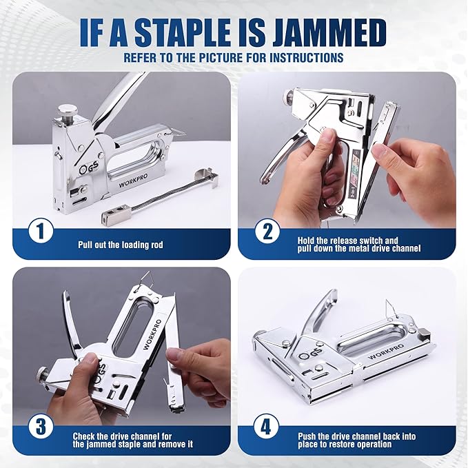 WORKPRO Upholstery Staple Gun, 3-in-1 Heavy Duty Staple Gun with Power Adjustment, 3000 pcs Staples and Stapler Remover, Manual Brad Nailer for Wood, Upholstery, Carpentry, Decoration DIY, Furniture