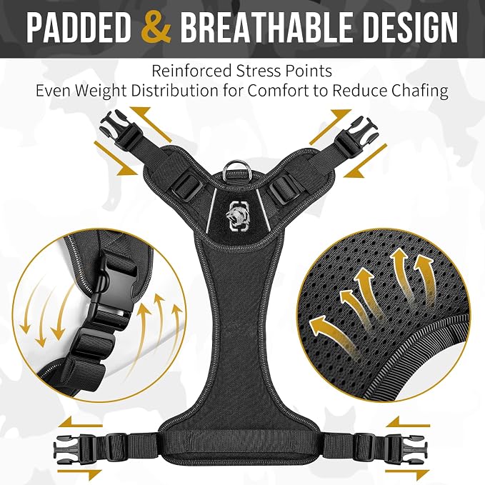 OneTigris No-Pull Tactical Dog Harness Reflective Vest for Small Dogs | Military-grade 1000D Nylon Easy Control Vest, Adjustable Dog Harness with Hook & Loop Panels for Walking, Hiking, Training