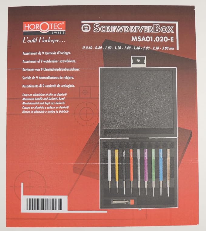 Horotec MSA01.020 (01.020-E) Set of Precision Watchmakers Screwdrivers in Aluminium and Stainless Steel Bits - Swiss Made, Red