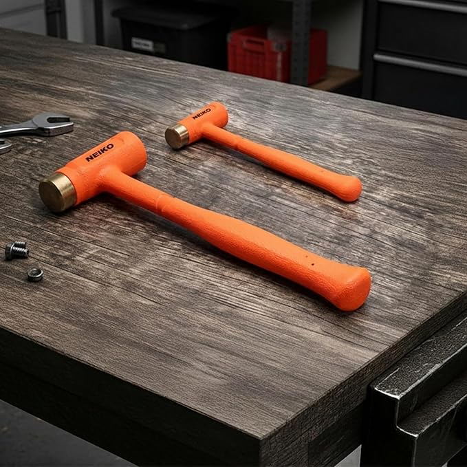 NEIKO 02870A Dead Blow Hammer With Brass Cap, 0.75 Pounds, Neon Orange Deadblow Hammers, Mallet, Spark and Rebound Resistant, Unibody Molded, Soft Blow Rubber, Non Slip Grip, Steel Shot and Core