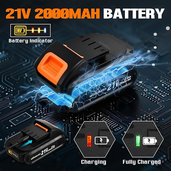 WORKBLESS 21V Power Drill Set, Cordless Drill with Battery and Charger, 3/8'' Keyless Chuck, Variable Speed, 18+1 Torque Setting and 28pcs Bits Tool Set(Orange, 1 Battery)