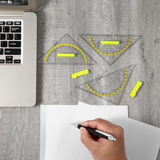 Multifunctional Triangle Ruler with Handle, 4 PCS Transparent Set Square with Protractor Plastic Triangle Ruler Set Drafting Triangles for Designers Architectors Engineers Geometry Drawing Tools