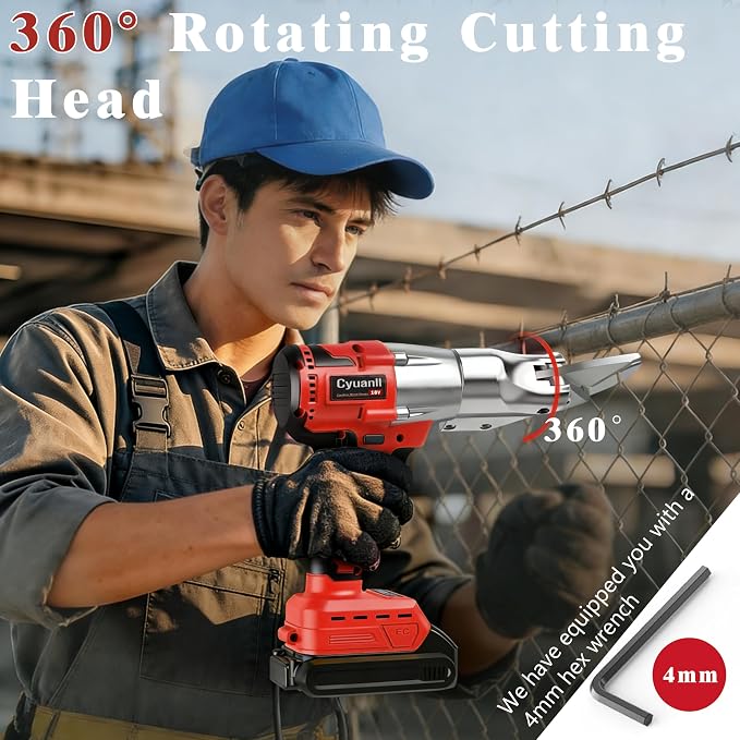 Cordless Sheet Metal Cutter for Milwaukee 18V Battery,14GA Electric Metal Shearsr, 360° Pivoting Head,400Nm Torque,Brushless Scissors for Stainless Steel,Carpet,Leather,Metal and Iron（Tool Only）