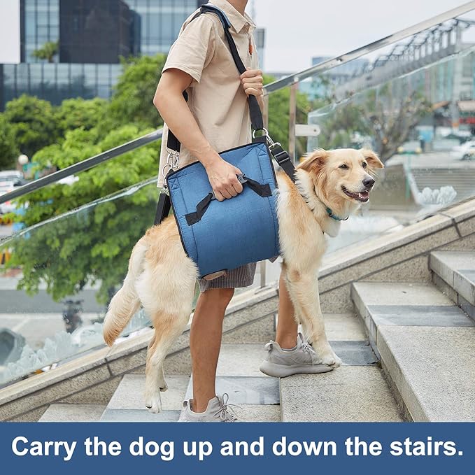 COODEO Dog Carry Sling, Emergency Backpack Pet Legs Support & Rehabilitation Dog Lift Harness for Nail Trimming, Dog Carrier for Senior Dogs Joint Injuries, Arthritis, Up and Down Stairs(XL, Blue)