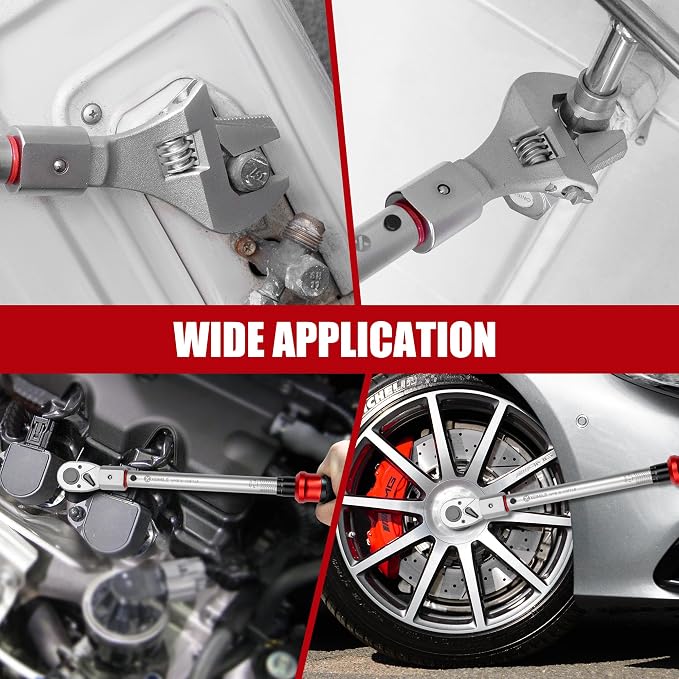 Adjustable Open End Torque Wrench 1/2" Drive-10-170 Ft-Lb for HVAC | 40MM 1/2 Inch Pound Torque Wrench(13.6-230.5Nm), Interchangeable Jaw&Ratchet Head for Car, Moto, Narrow Pipeline
