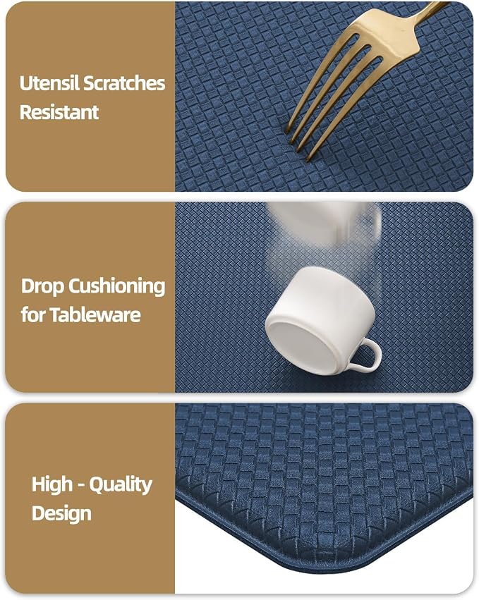 Color&Geometry Anti Fatigue Cushion Kitchen Mat for Floor -24"x94",Wide,Easy Clean, Water & Oil Proof, Anti Slip, Foam Rubber Runner Rug for Front Sink Comfort Standing,Blue