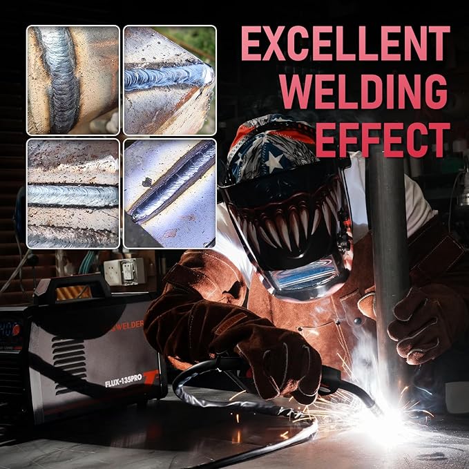 YESWELDER 135A MIG Welder, 110V Flux Core MIG/Lift TIG/Stick 3-in-1 Large LED Digital Display Welding Machine IGBT Inverter Welder