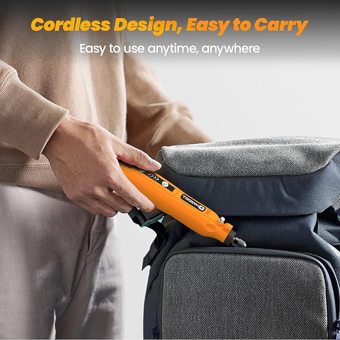 HARDELL Cordless Rotary Tool 3.7V with Universal Chuck, 5-Speed Mini Rotary Tool Kit with 71 Accessories, USB Charging, Multi-Purpose DIY Craft Tool for Sanding, Polishing, Drilling, Engraving(Orange)