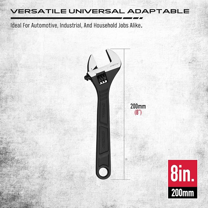 SEDY 8-Inch Adjustable Wrench, Black Oxide Finish Wide Jaw Spanner with Inch/Metric Scale, Premium Drop Forged Steel for Automotive Plumbing and Household Repairs