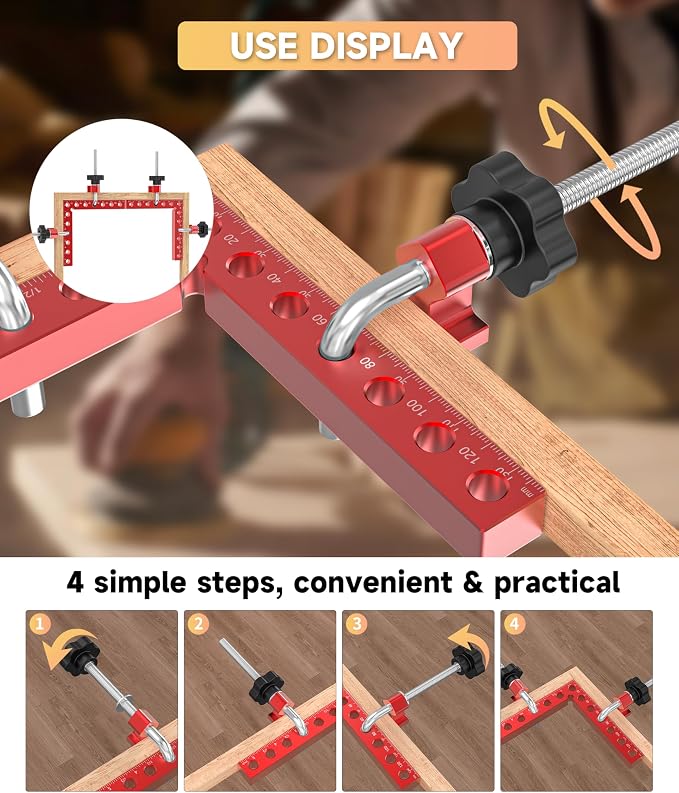 Corner Clamps for Woodworking Tools 4 Set Aluminum 5.5" 90 Degree Clamp | with Portable Storage Case, Right Angle Clamp, Clamping Positioning Squares for Cabinet, Frame, Drawer, Box, for Dad