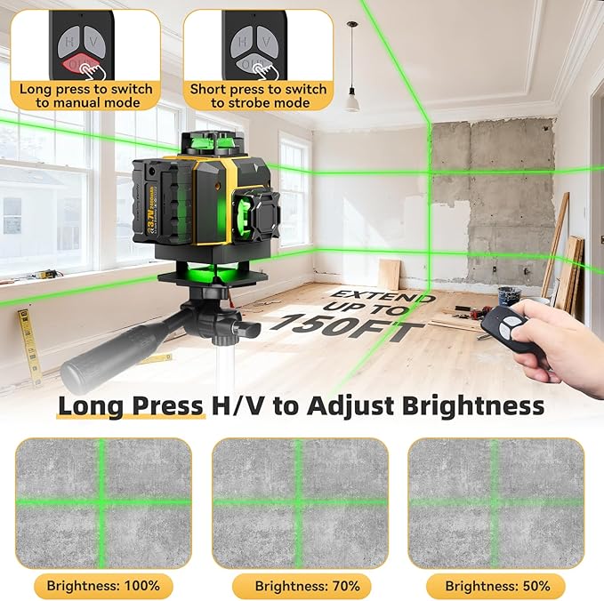 16 Lines Laser Level with Tripod - 360° Cross Line Laser with Tripod, 4D Green Laser Level, 4x360 Self Leveling Tool for Picture Hanging, Home Renovation, Indoor Project, 2 Batteries Included