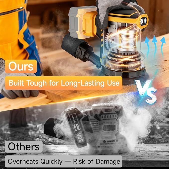 5-Inch Random Orbital Sander, Cordless Sanding Machine Compatible with Dewalt 20V Battery(NO Battery), Brushless Electric Sander with Dust Collector (Light Yellow)