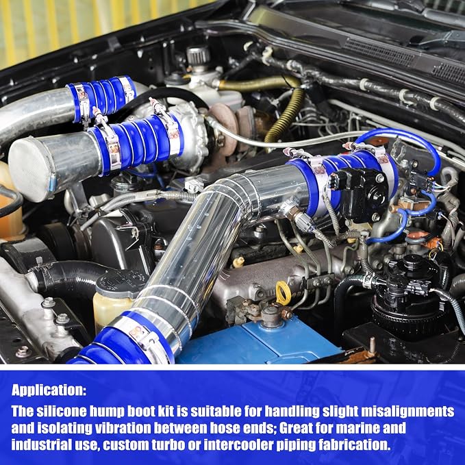 4 Pack 3"x 6" Silicone Charge Air Cooler Hump Hose with T-bolt Spring Loaded Clamps Semi Truck Hose Set Heavy Duty Turbo, Air Intake and Intercooler Kit(Blue,3"x 6")