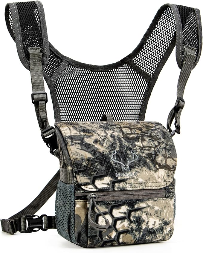 Binocular Harness Chest Pack: Bino Case, Magnetic Lid, Rain Cover | Silent one-hand access, water-resistant fabric, MOLLE webbing for hunting, birdwatching and hiking