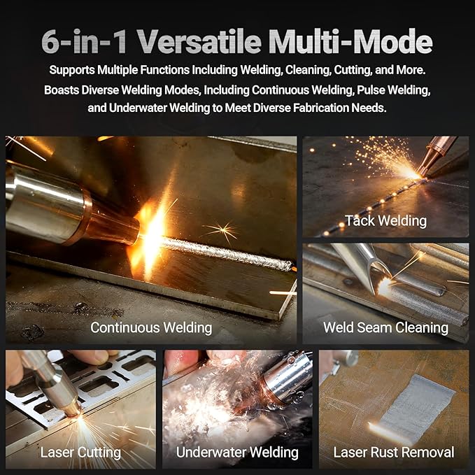 US Stock 2000W Laser Welding Machine Double Wobble 6 in 1 Laser Welder, Cleaner, Cutter, Underwater Welding, Tack Weiding, Weld Seam Cleaning & Auto Wire Feeder for Aluminum, Stainless Steel, etc.