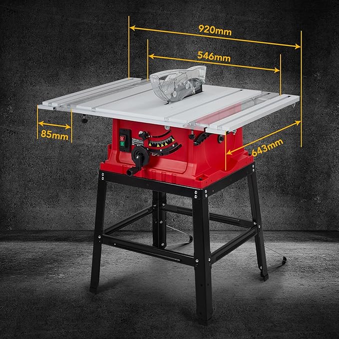 Table Saw 10 Inch, 15 Amp 5000RPM Powerful Tablesaw With Stand & Protective Cover, 36 X 25 Inch Tabletop Saw 90° Cross Cut & 0-45° Bevel Cut, Adjustable Depth, for Woodworking, Metal, Plastic