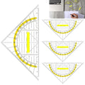 Multifunctional Triangle Ruler with Handle, 4 PCS Transparent Set Square with Protractor Plastic Triangle Ruler Set Drafting Triangles for Designers Architectors Engineers Geometry Drawing Tools