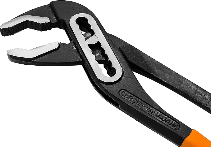 Groz 16 Inch Water Pump Pliers, 7-Position Adjustable Lower Jaw, Serrated Jaws Set at 45 Degrees for Pipes, Nuts and Irregular Shapes, 400mm Tongue and Groove Plumbing Plier (31743)