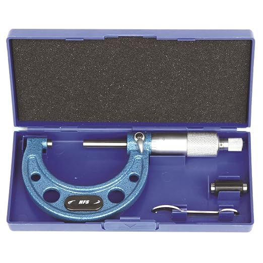 HFS(R) Outside Micrometer with 0.0001" Accuracy, Carbide Anvil and Laser-Etched Scale (1-2"x0.0001", Classic Ratchet)