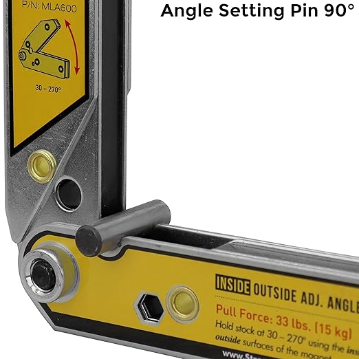 Strong Hand Tools MLA600 Adjustable Angle Magnetic Welding Square, Inside/Outside Magnets, Angle Setting Pin, Magnetic Pull Force 33 Lbs, Welding Square, 30°-270° Angle, 6" Size