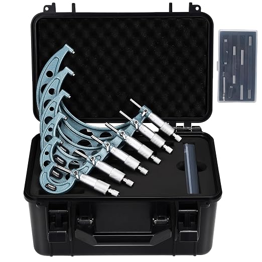 REXBETI 6Pcs Outside Micrometer Set, 0-6" Machinist Micrometer, Ultra-Precision Carbide Tipped Measuring Tool Set, 0.001" Graduation, +/-0.0001" Accuracy, Protective Case