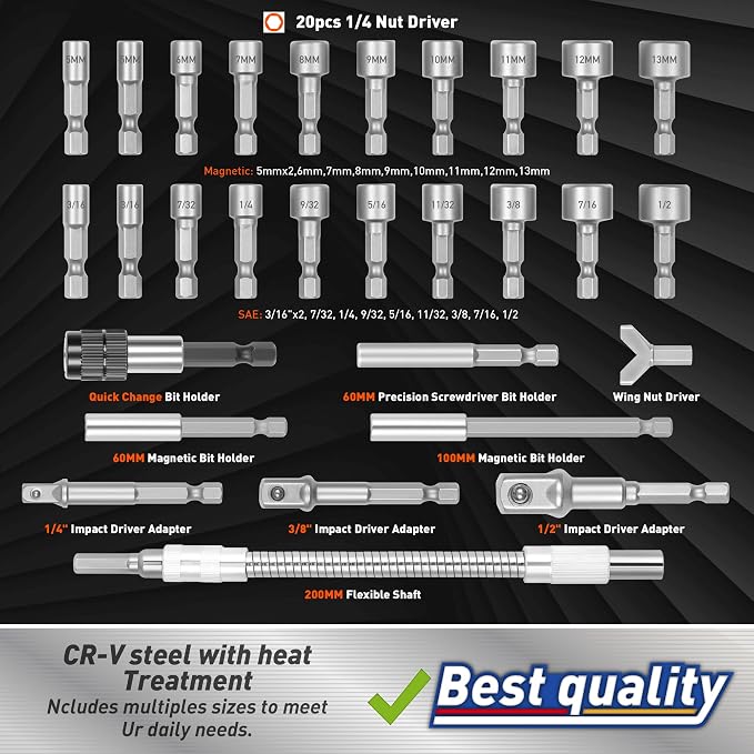 Amartisan 258-Piece Ultimate Screwdriver Bit Set,Chrome Vanadium Steel Driver Bit Set, Security bit set, Includes Bits Holder, Nut Driver, etc (Orange)
