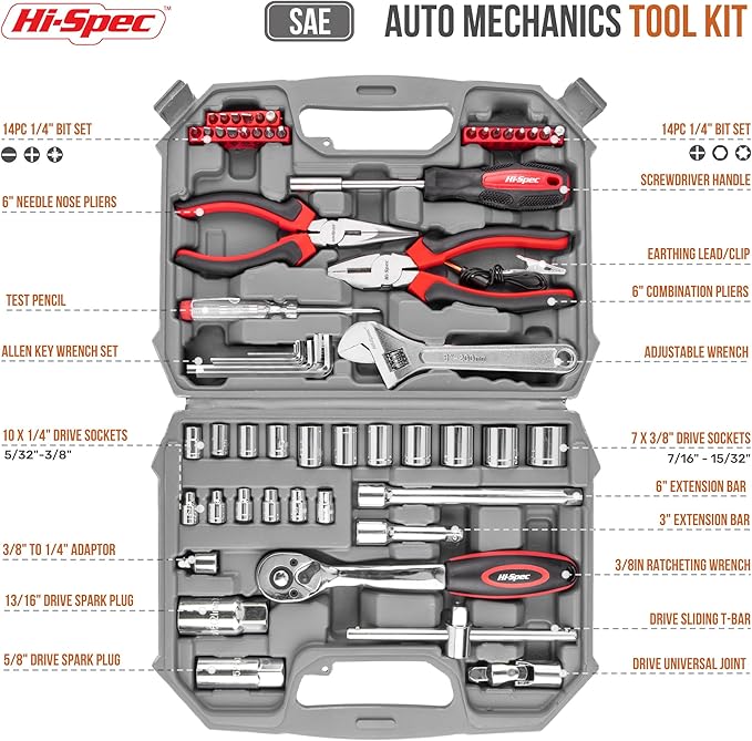 Hi-Spec SAE Auto Mechanics Hand Tool Kit Car Motorcycle Ratchet Wrench