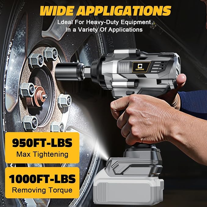 Cordless Impact Wrench 1000FT-LBS Compatible with Dewalt Battery, 1/2 inch Brushless Electric 1360N.m Impact Gun Includes LED Work Light, High Torque Impact Driver, Bare Tool Only