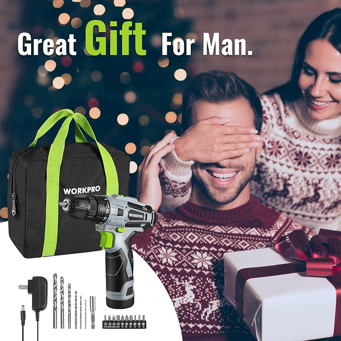 WORKPRO Cordless Drill Driver Kit, 12V Electric Screwdriver Driver Tool Kit, 3/8" Keyless Chuck, Charger and Storage Bag Included