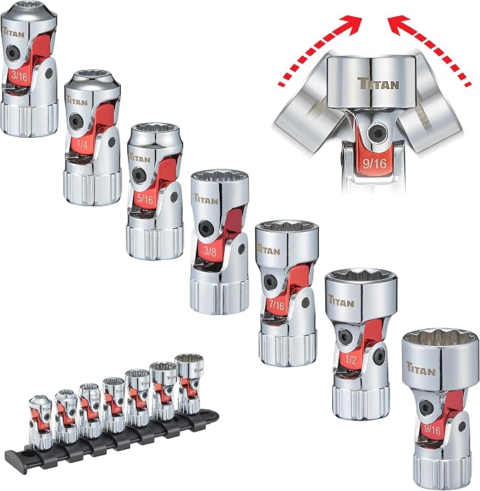 Titan 66860 7-Piece 1/4-Inch Drive SAE Auto Flex Universal Socket Set, 12-Point, 3/16-Inch to 9/16-Inch