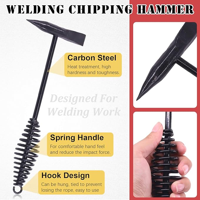 Hilitchi 4Pcs Welding Slag Removal Tool Set, 8inch Multi-Function Welding Pliers, Welding Chipping Hammer with Coil Spring Handle, Wire Brush Wire Scratch Brush for Cleaning Rust and Welding Gloves