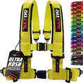 1pc 50 Cal Yellow 4 Point Harness 2in Straps, Racing Harness Seat Belt | Ultra Kush padding, Push Button quick release hardware. Universal Fit for UTV, RZR, race car.