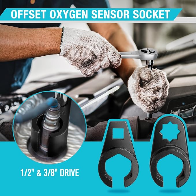 DURATECH 5PCS O2 Oxygen Sensor Socket Thread Chaser Set, 3/8" 1/2" Drive x 7/8" 22mm Oxygen Sensor Remover O2 Sensor Removal Tool Kit (Pack of 2)
