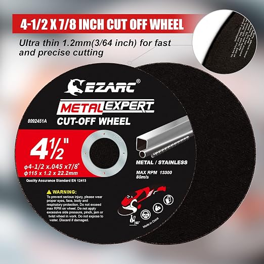 EZARC Cut Off Wheel 100 Pack, 4.5" x .045" x 7/8" Cutting Wheel, Metal & Stainless Steel Cutting Disc for Angle Grinder