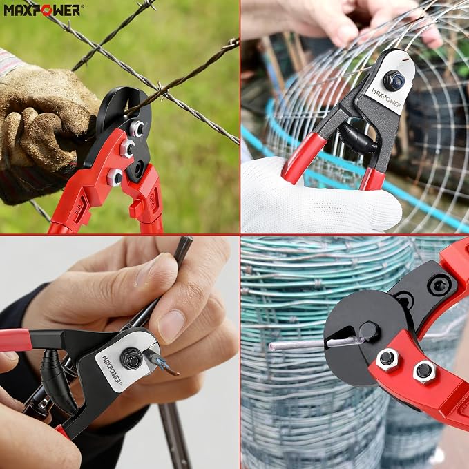 MAXPOWER Steel Cable Cutters, 8" Wire Cutter & 18” Wire Rope Cutter for Hard Wire Ropes, Stainless Steel Wire Seals Aircraft Bicycle