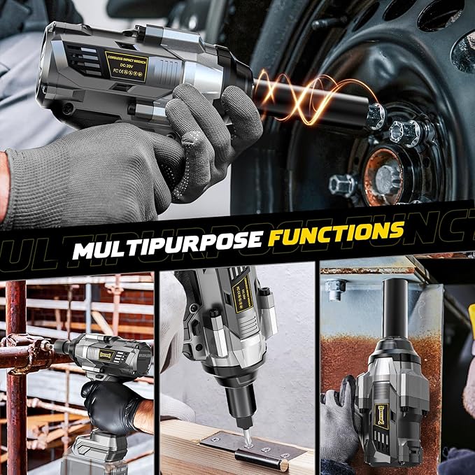 DIYtoolifz Cordless Impact Wrench 1/2 inch Compatible with DeWalt 20v Battery, 1000Ft-lbs(1360N.m) High Torque Impact Driver with 4-Modes, LED Light, Electric Impact Gun for Car/Truck/Mower(Bare Tool)