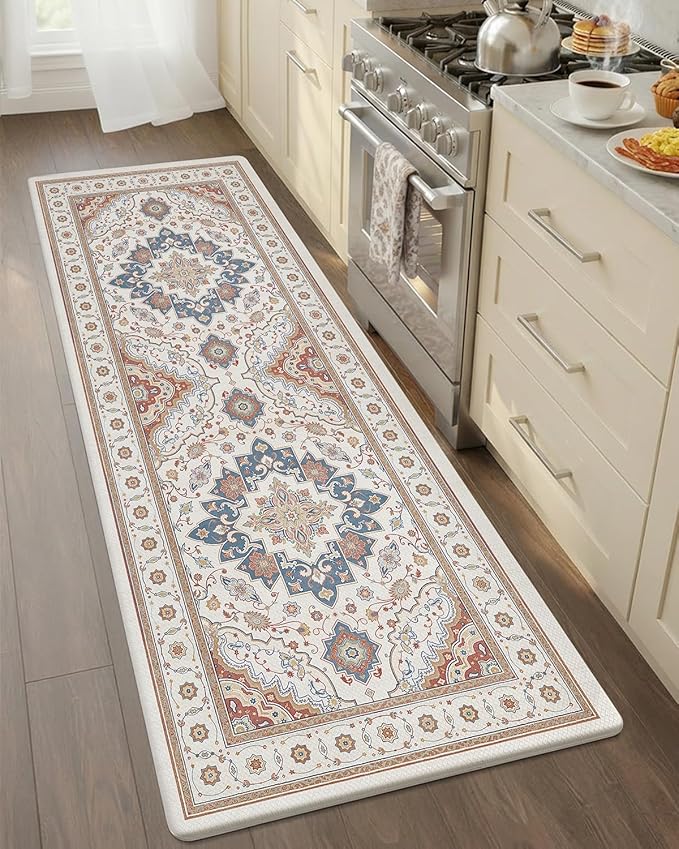 Color&Geometry Anti Fatigue Kitchen Floor Mats, Cushioned Boho Rugs,Waterproof Non Slip Kitchen Runner for Sink, Standing Mats for Office,24"x59",Oatmeal
