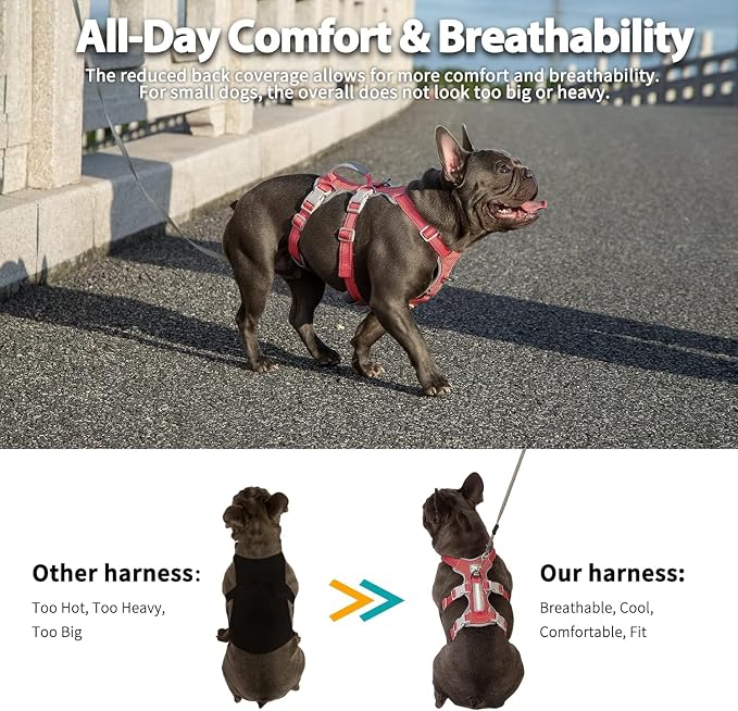 No Escape Dog Harness, Escape Proof Harness, Fully Reflective Harness with Padded Handle, Breathable, Durable, Adjustable Vest for Small Dogs Walking,Training,and Running Gear(Red,S)