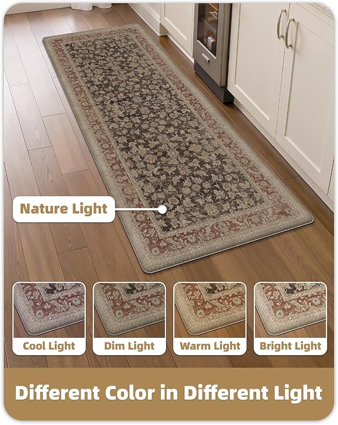 Color&Geometry Anti Fatigue Kitchen Mats for Floor 24x59, Vintage Decor, Easy Clean, Waterproof & Oil Proof, 0.4" Thick Cushioned, Non-Slip Kitchen Runner Rug for Sink, Laundry, Office, Light Taupe